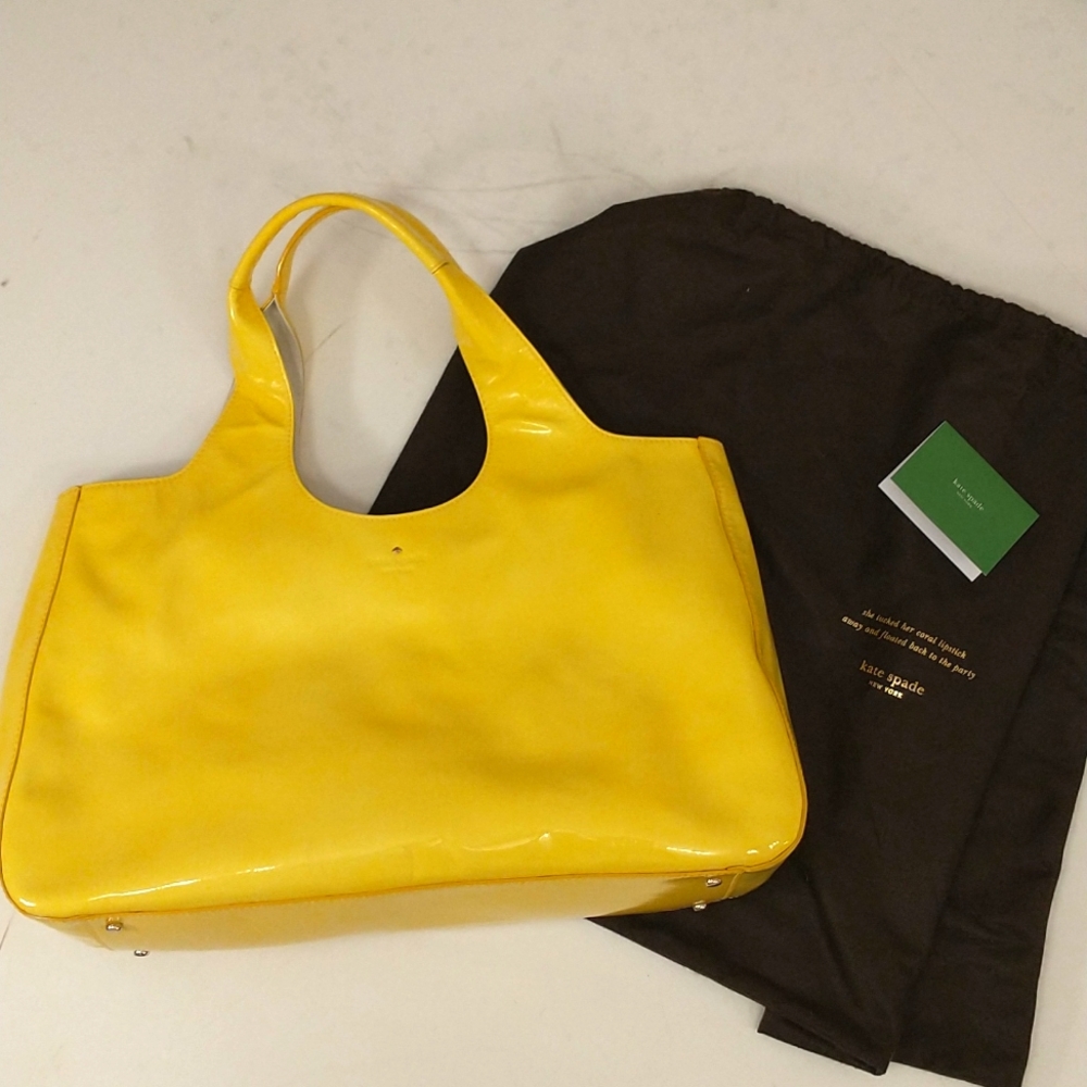 Bright Yellow Patent Leather Kate Spade Large Handbag almost Tote Vintage Y2K